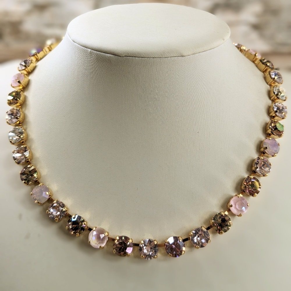 Sweetly Soft Pink AB Swarovski Necklace In 18K Gold Plated - Picture 2 of 10